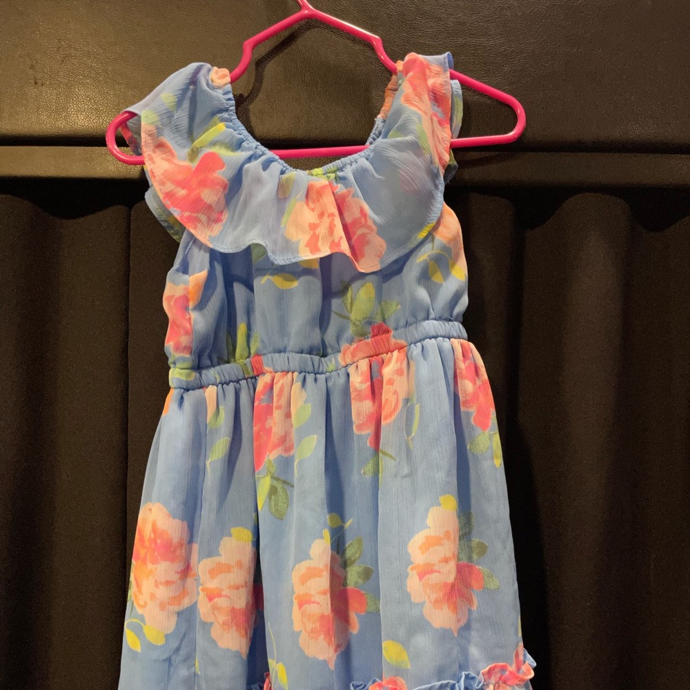 2T fits large sheer floral dress with attached slip.